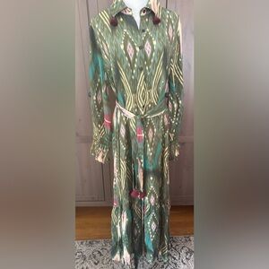 Figue , Elegant Green Patterned Maxi  Dress, size M